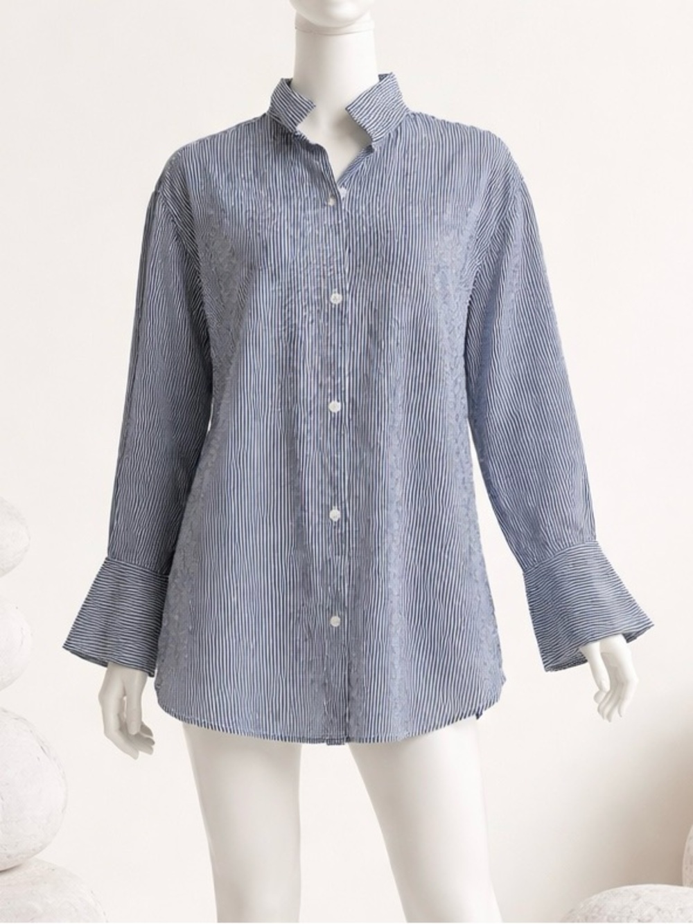 Frame Navy Blue Striped Loose Fit Linen Button-Down Tunic